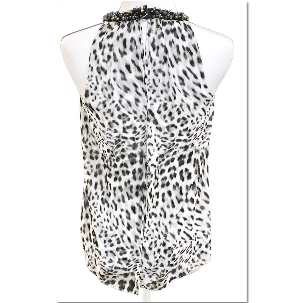 Jennifer Lopez Leopard Print Beaded Choker Neckline Sleeveless Top Size XS EUC - Picture 2 of 7